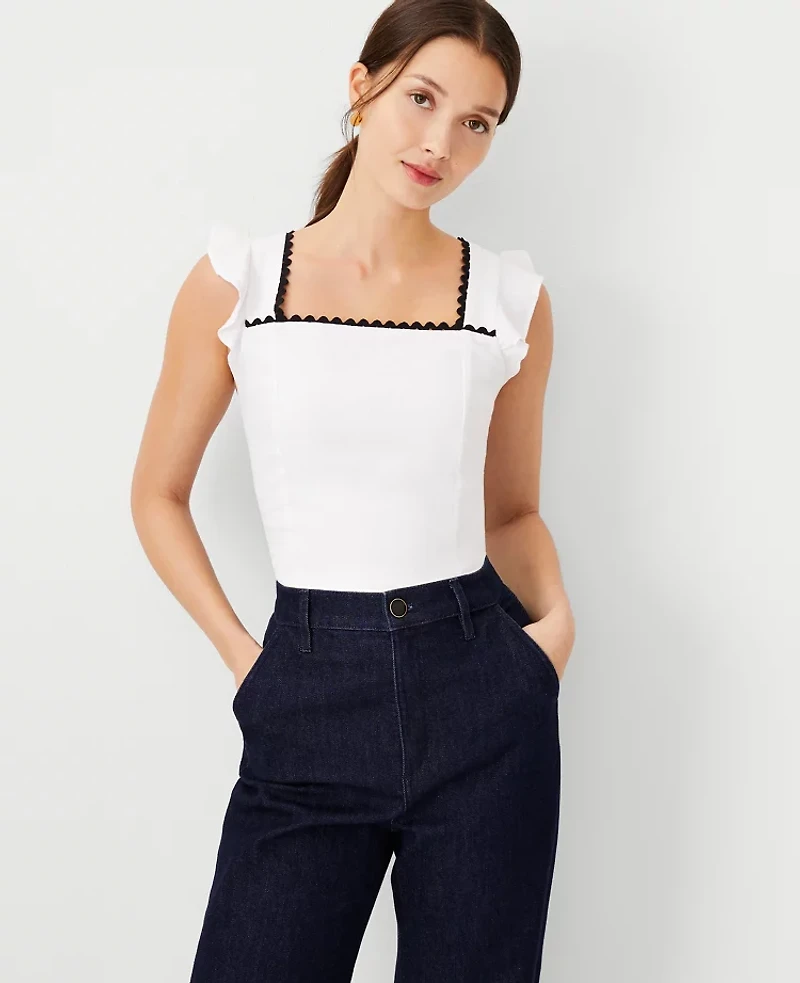 Ann Taylor Ric Rac Flounce Linen Blend Tank Top Size 12 White Women's