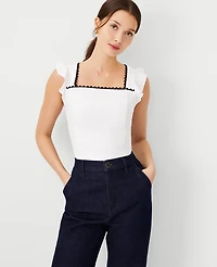 Ann Taylor Ric Rac Flounce Linen Blend Tank Top Size 12 White Women's