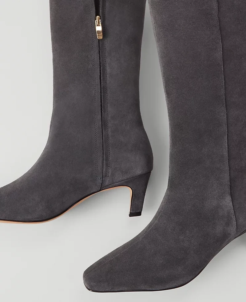 Ann Taylor Kitten Heel Suede Boot Dark Grey Women's