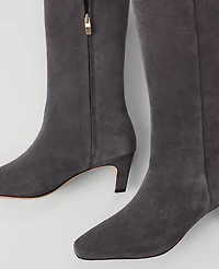 Ann Taylor Kitten Heel Suede Boot Dark Grey Women's