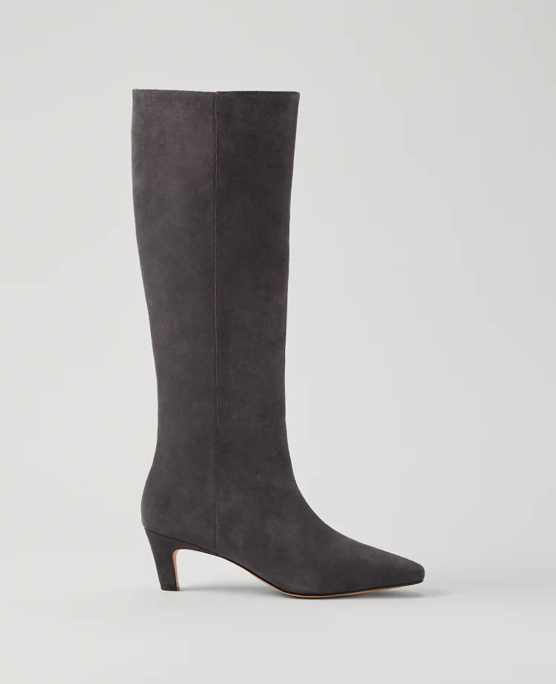 Ann Taylor Kitten Heel Suede Boot Dark Grey Women's