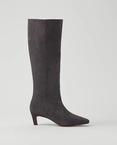 Ann Taylor Kitten Heel Suede Boot Dark Grey Women's