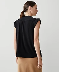 Ann Taylor Mixed Media Ruffle Shell Top Size XL Black Women's