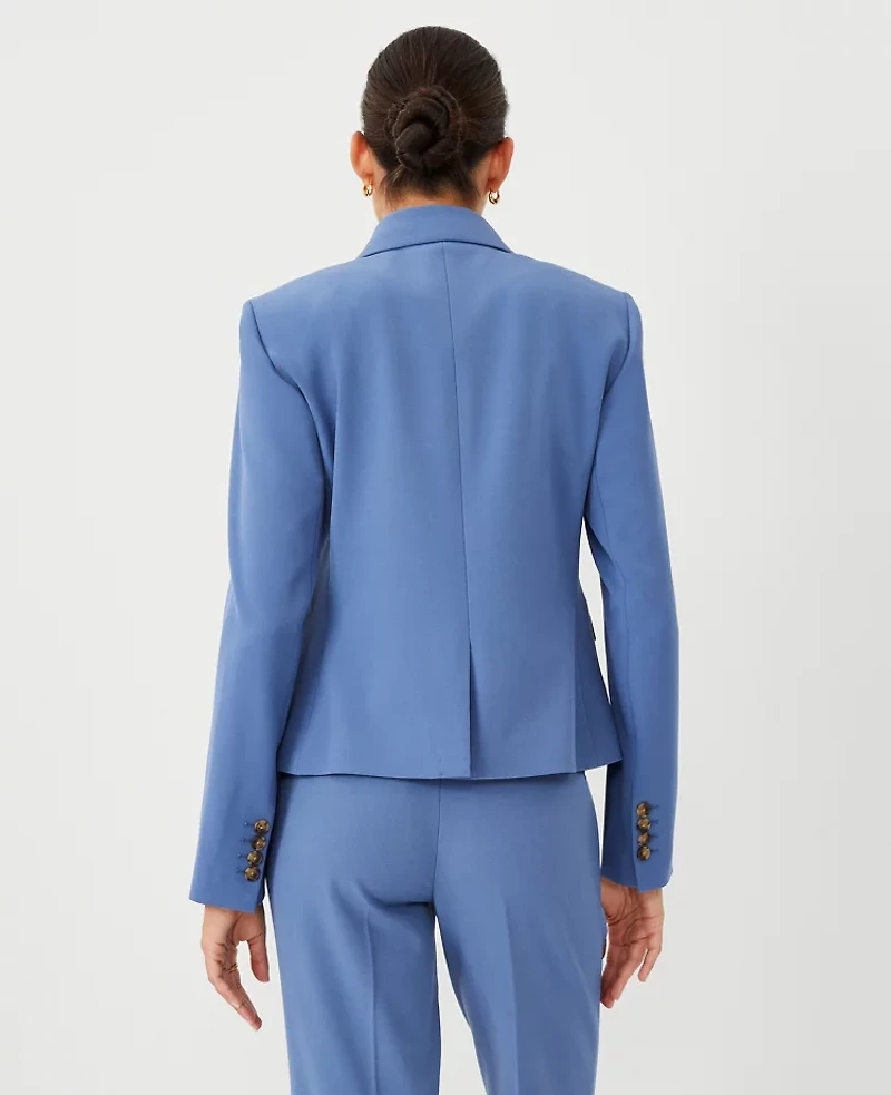 Ann Taylor The Petite Shorter One Button Peak Blazer in Seasonless Stretch Size 4 Precious Sapphire Women's