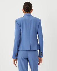 Ann Taylor The Petite Shorter One Button Peak Blazer in Seasonless Stretch Size 4 Precious Sapphire Women's