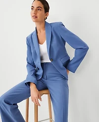 Ann Taylor The Petite Shorter One Button Peak Blazer in Seasonless Stretch Size 4 Precious Sapphire Women's