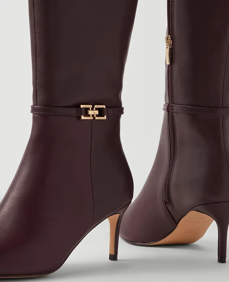 Ann Taylor Chain Wrap Leather Boot Rich Cranberry Women's