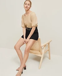 Ann Taylor Petite Linen Blend Boatneck Popover Top Size Small Baguette Women's