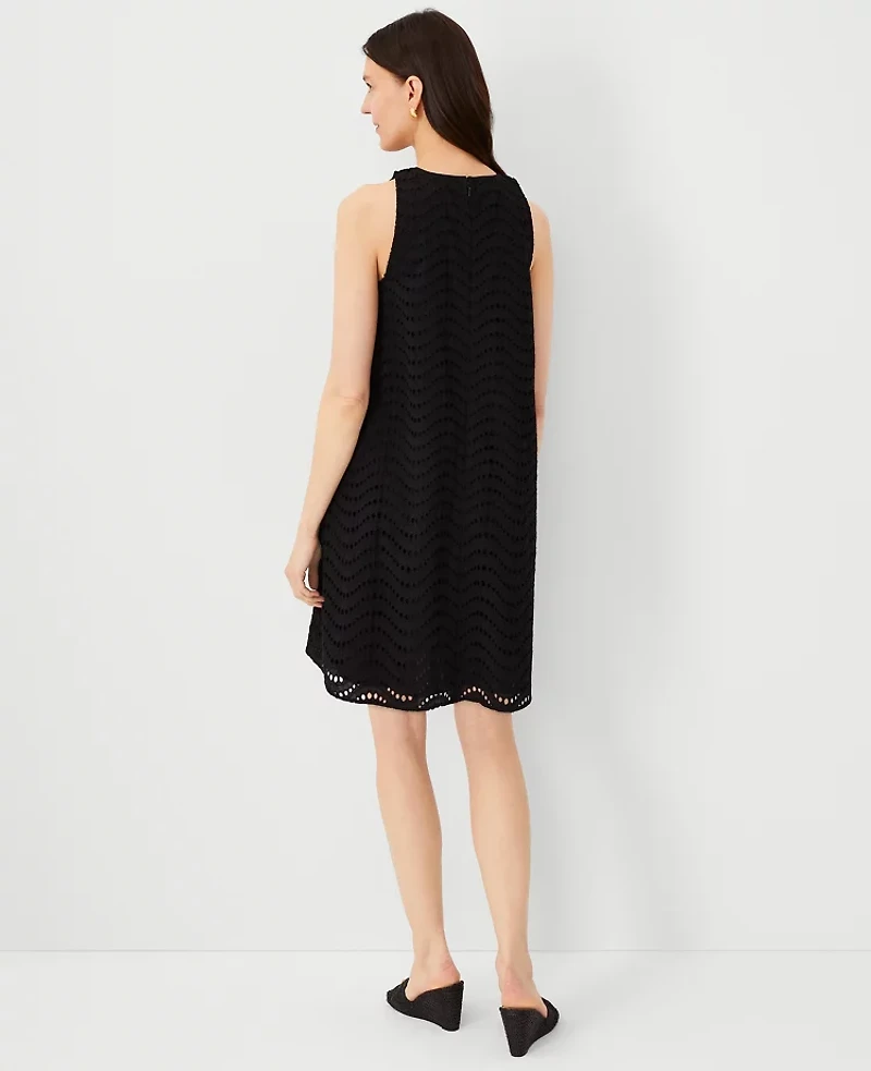 Ann Taylor Petite Cotton Eyelet Halter Dress Size 00 Black Women's