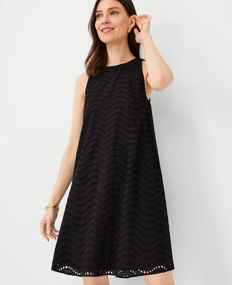 Ann Taylor Petite Cotton Eyelet Halter Dress Size 00 Black Women's