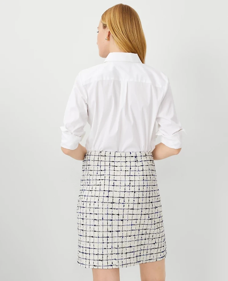 Ann Taylor Petite Tweed Button A-Line Skirt Blue Lake Women's