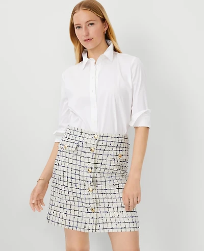 Ann Taylor Petite Tweed Button A-Line Skirt Blue Lake Women's