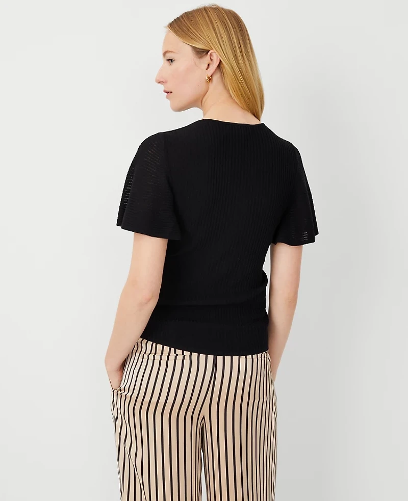 Ann Taylor Petite Lightweight Flare Sleeve Sweater Size 2XS Black Women's