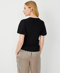 Ann Taylor Petite Lightweight Flare Sleeve Sweater Size 2XS Black Women's