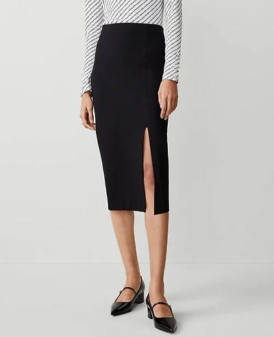 Ann Taylor Ponte Pull-On Slit Pencil Skirt Size Large Black Women's
