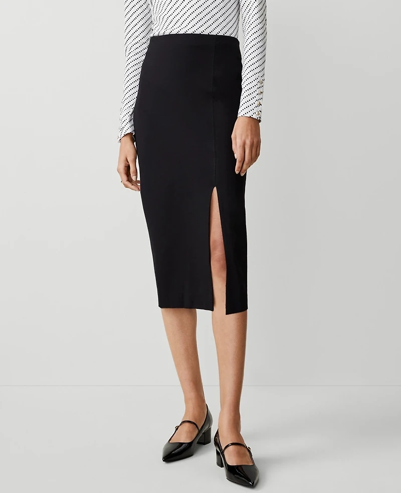 Ann Taylor Petite Ponte Pull-On Slit Pencil Skirt Size XS Black Women's