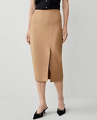 Ann Taylor Petite Ponte Pull-On Slit Pencil Skirt Size XS Perfect Camel Women's