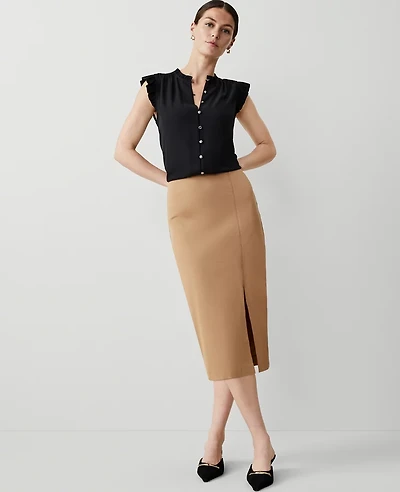 Ann Taylor Petite Ponte Pull-On Slit Pencil Skirt Size XS Perfect Camel Women's