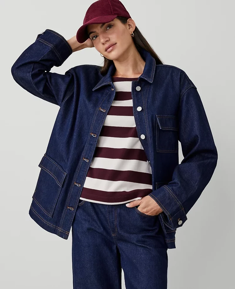 Ann Taylor Petite Weekend Collection Denim Carpenter Jacket Size XS Classic Rinse Wash Women's