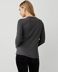 Ann Taylor Weekend Collection Crew Neck Henley Size Large Heathered Onyx Women's