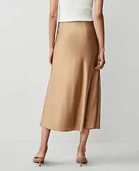 Ann Taylor Petite Satin Bias Midi Slip Skirt Size XS Perfect Camel Women's