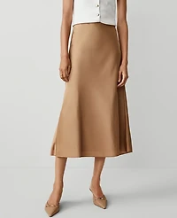 Ann Taylor Petite Satin Bias Midi Slip Skirt Size XS Perfect Camel Women's