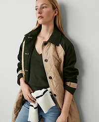 Ann Taylor Weekend Collection Quilted Mixed Media Mac Coat Size XS Baguette Women's