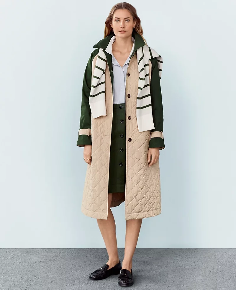Ann Taylor Weekend Collection Quilted Mixed Media Mac Coat Size XS Baguette Women's