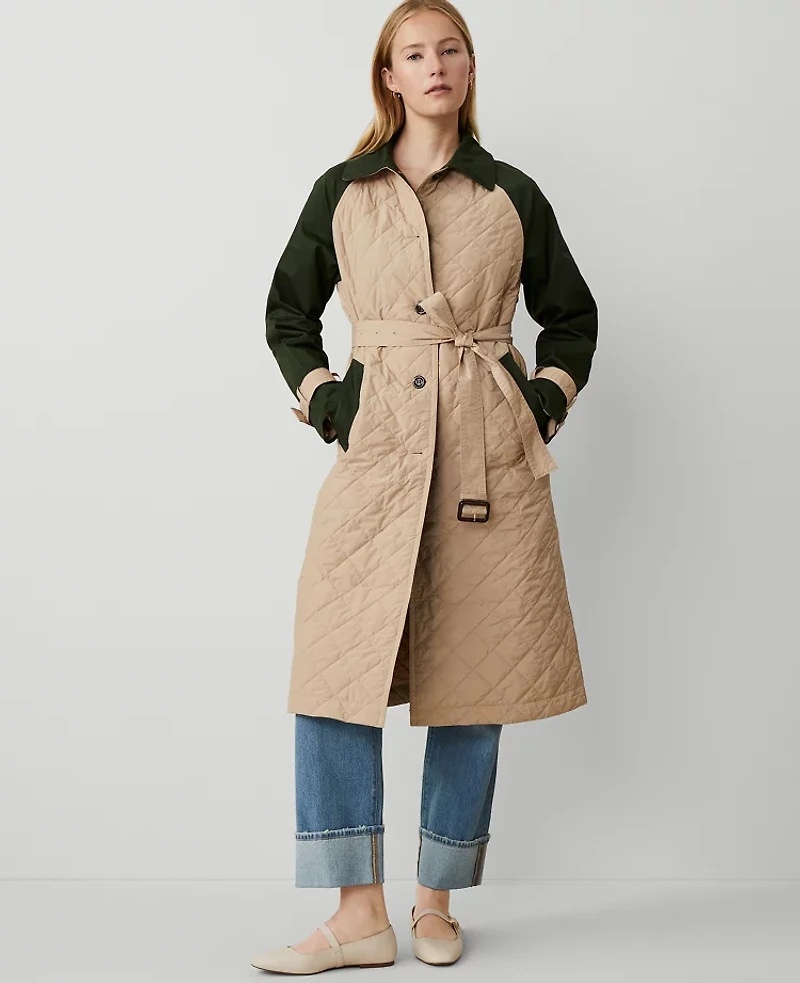 Ann Taylor Weekend Collection Quilted Mixed Media Mac Coat Size XS Baguette Women's