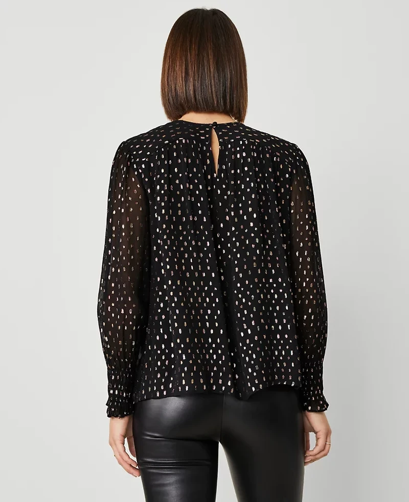 Ann Taylor Metallic Clip Shirred Top Black Women's