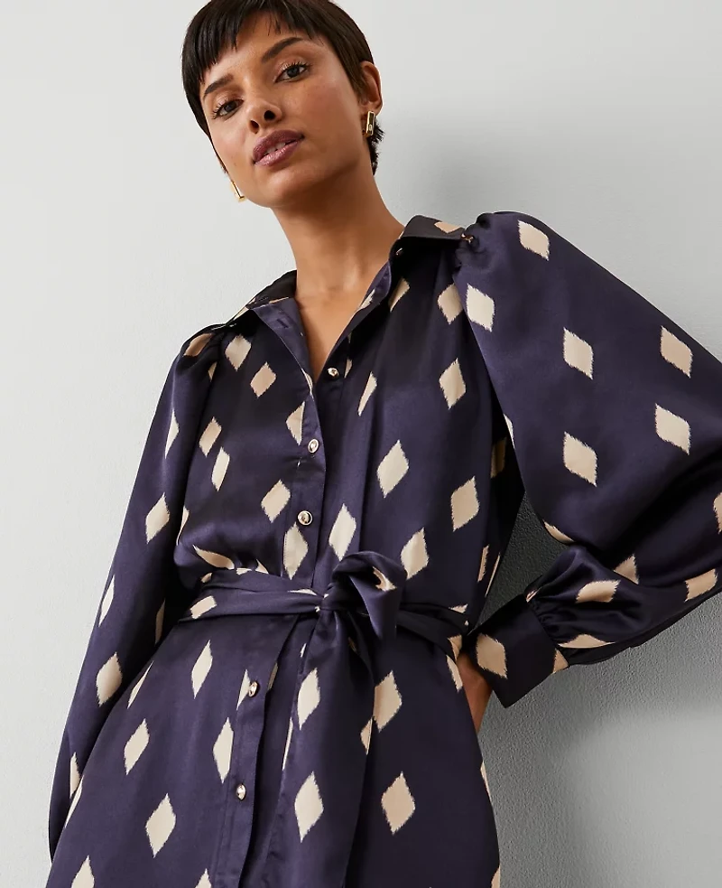 Ann Taylor Petite Geo Collared Belted Shirtdress Night Sky Women's