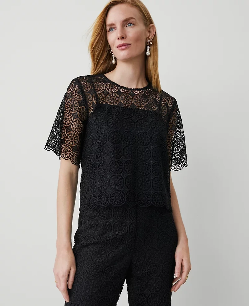Ann Taylor Lace T-Shirt Size Small Black Women's