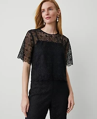 Ann Taylor Lace T-Shirt Size Small Black Women's