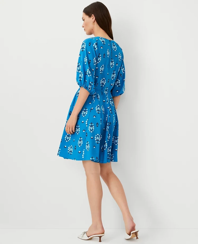 Ann Taylor Petite Floral Boatneck Flare Dress Santorini Women's