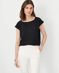 Ann Taylor Tall Boatneck Top Size Small Black Women's