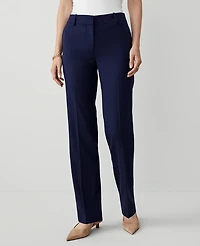 Ann Taylor The Mid Rise Straight Pant Textured Drape Navy Women's