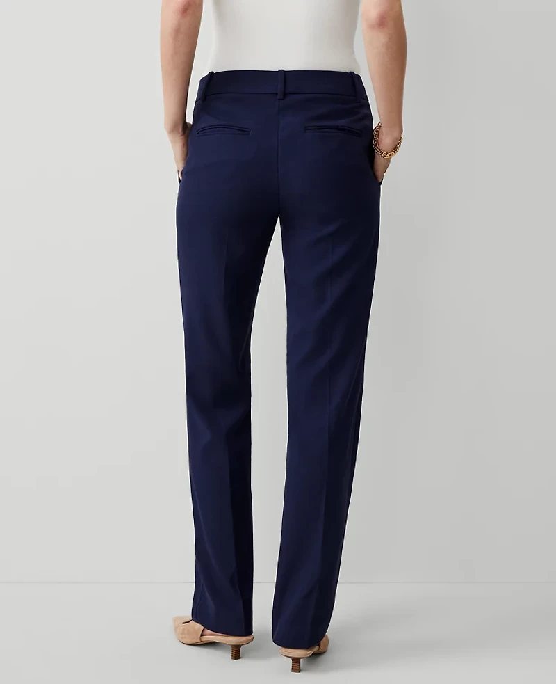 Ann Taylor The Mid Rise Straight Pant Textured Drape Navy Women's