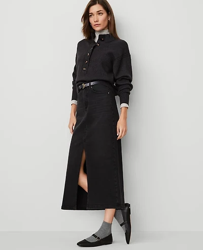 Ann Taylor Denim Maxi Skirt Size 8 Washed Black Women's