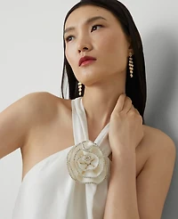 Ann Taylor Rosette Drape-Neck Halter Top Size Small Winter White Women's