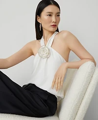Ann Taylor Rosette Drape-Neck Halter Top Size Small Winter White Women's