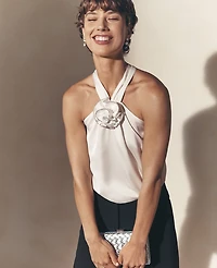 Ann Taylor Rosette Drape-Neck Halter Top Size Small Winter White Women's