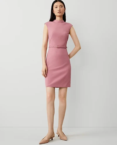 Ann Taylor The Mock Neck Shift Dress Textured Drape Pink Sea Shell Women's