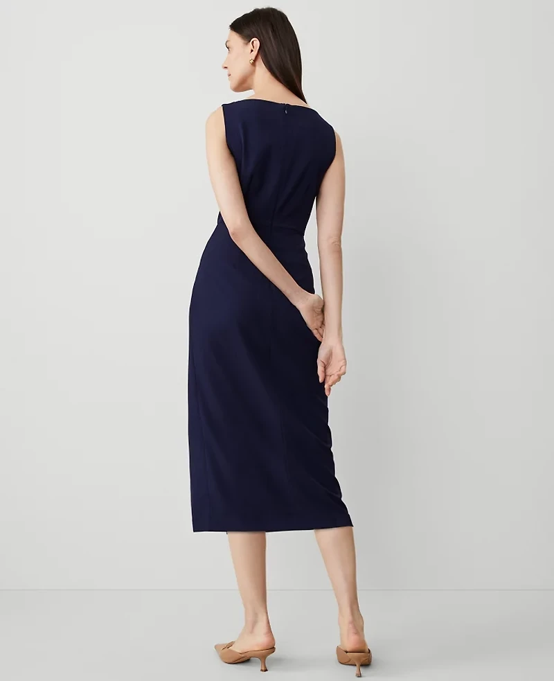 Ann Taylor The Boatneck Wrap Sheath Dress in Textured Drape Size 14 Navy Women's