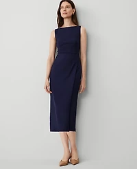 Ann Taylor The Boatneck Wrap Sheath Dress in Textured Drape Size 14 Navy Women's