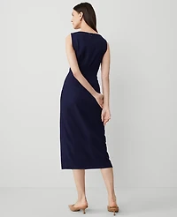 Ann Taylor The Petite Boatneck Wrap Sheath Dress in Textured Drape Size 00 Navy Women's