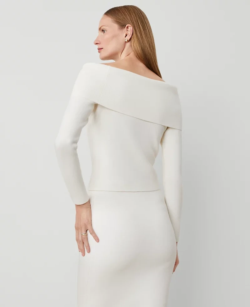 Ann Taylor Off-The-Shoulder Sweater Winter White Women's