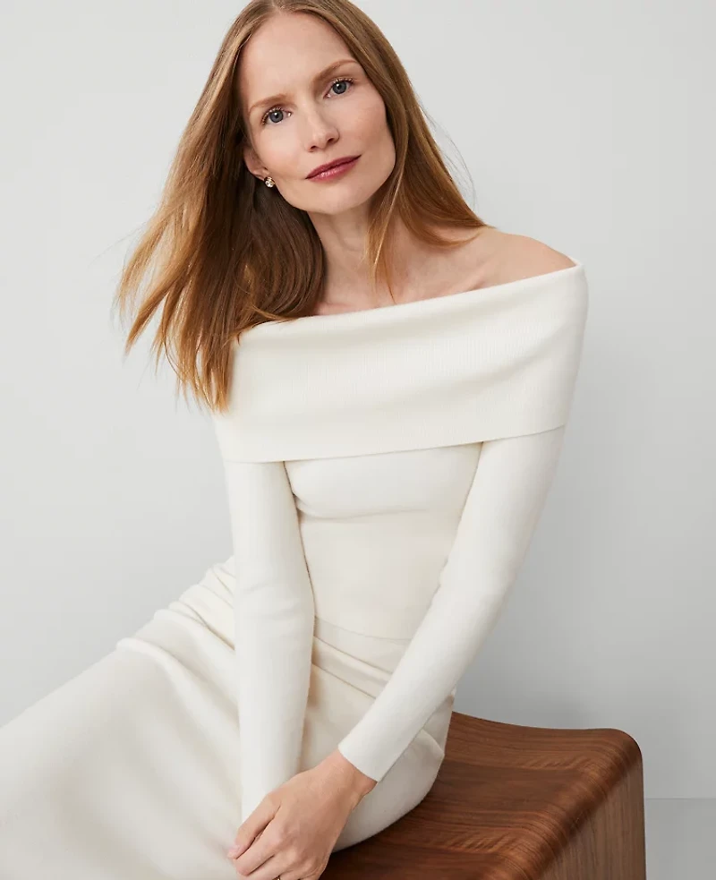 Ann Taylor Off-The-Shoulder Sweater Winter White Women's