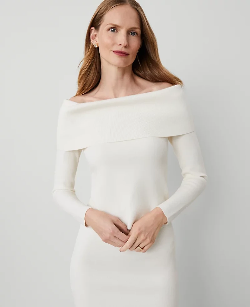 Ann Taylor Off-The-Shoulder Sweater Winter White Women's