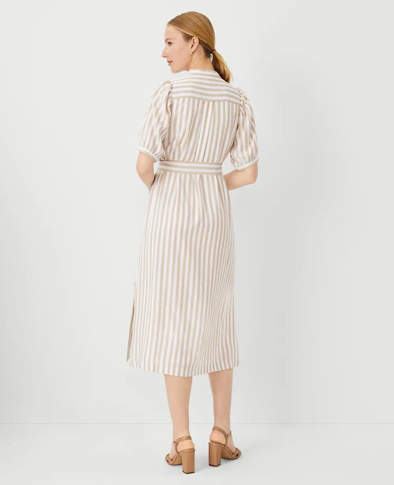 Ann Taylor Petite Striped Puff Sleeve Midi Shift Dress Baguette Women's
