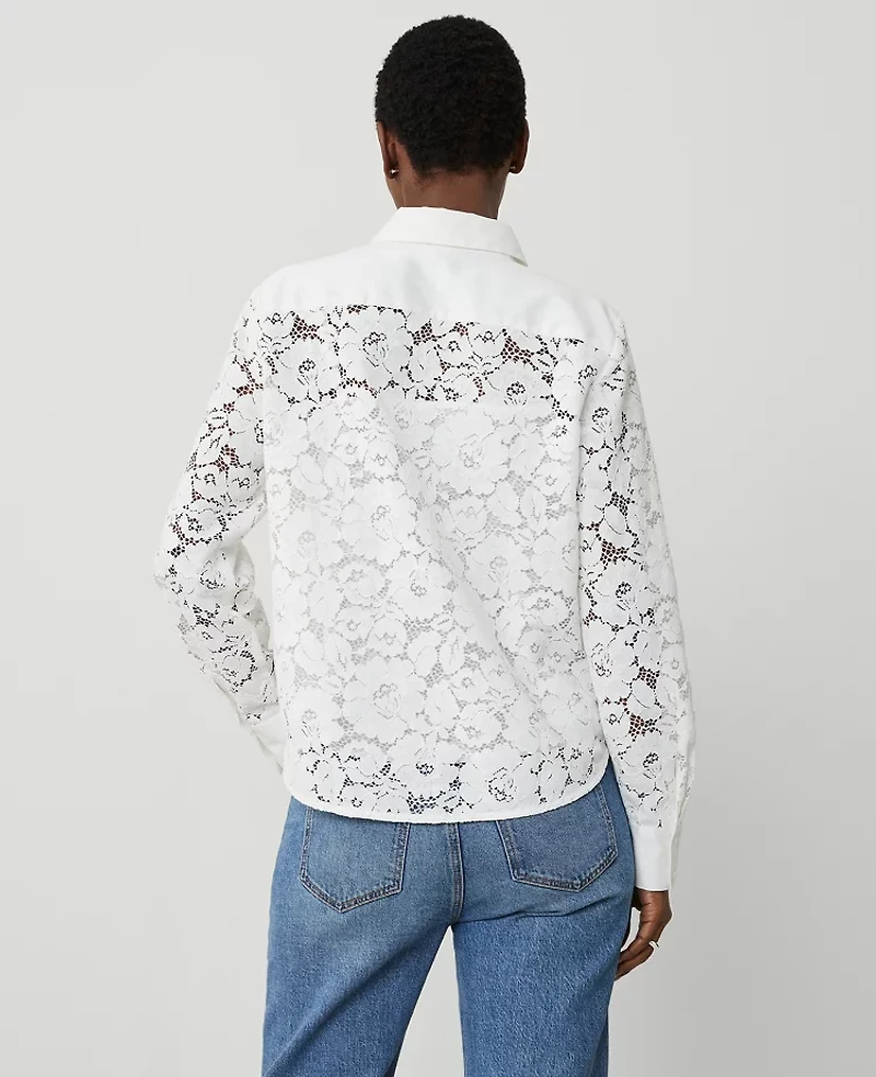 Ann Taylor Petite Lace Shirt Size XS White Women's